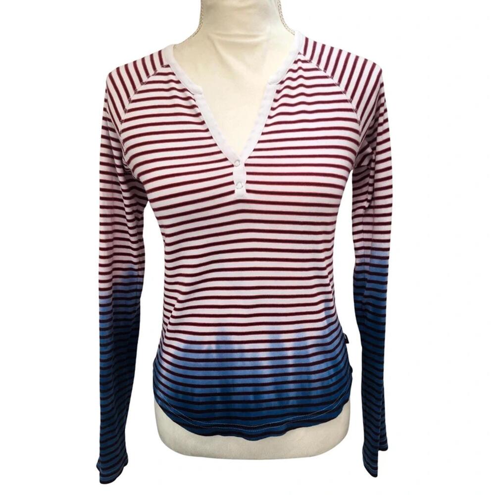 Hand-dyed Tommy Hilfiger Reworked Top Upcycled Y2K Striped Henley L NWOT